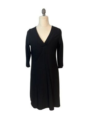 Eileen Fisher Black 3/4 Sleeve V-Neck Knee-Length Dress Small